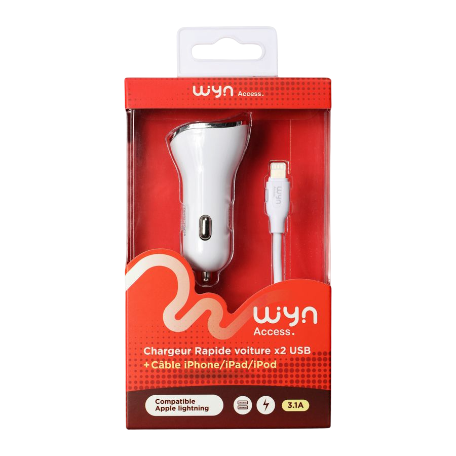 Chargeur Allume Cigare + Câble Lightning WYN