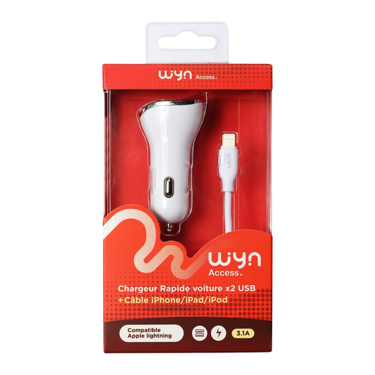 Chargeur Allume Cigare + Câble Lightning WYN