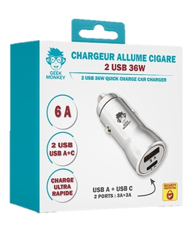 Chargeur allume-cigare USB A 1 USB Type-C GEEK MONKEY