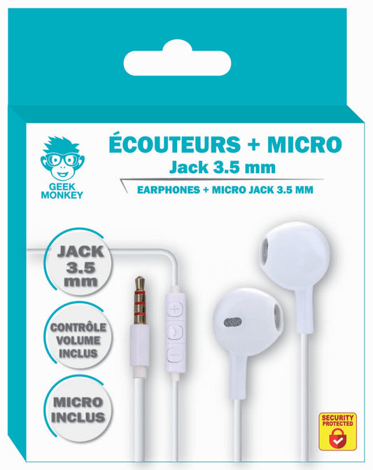 Ecouteurs Jack 3.5 mm avec micro et contrôle de volume